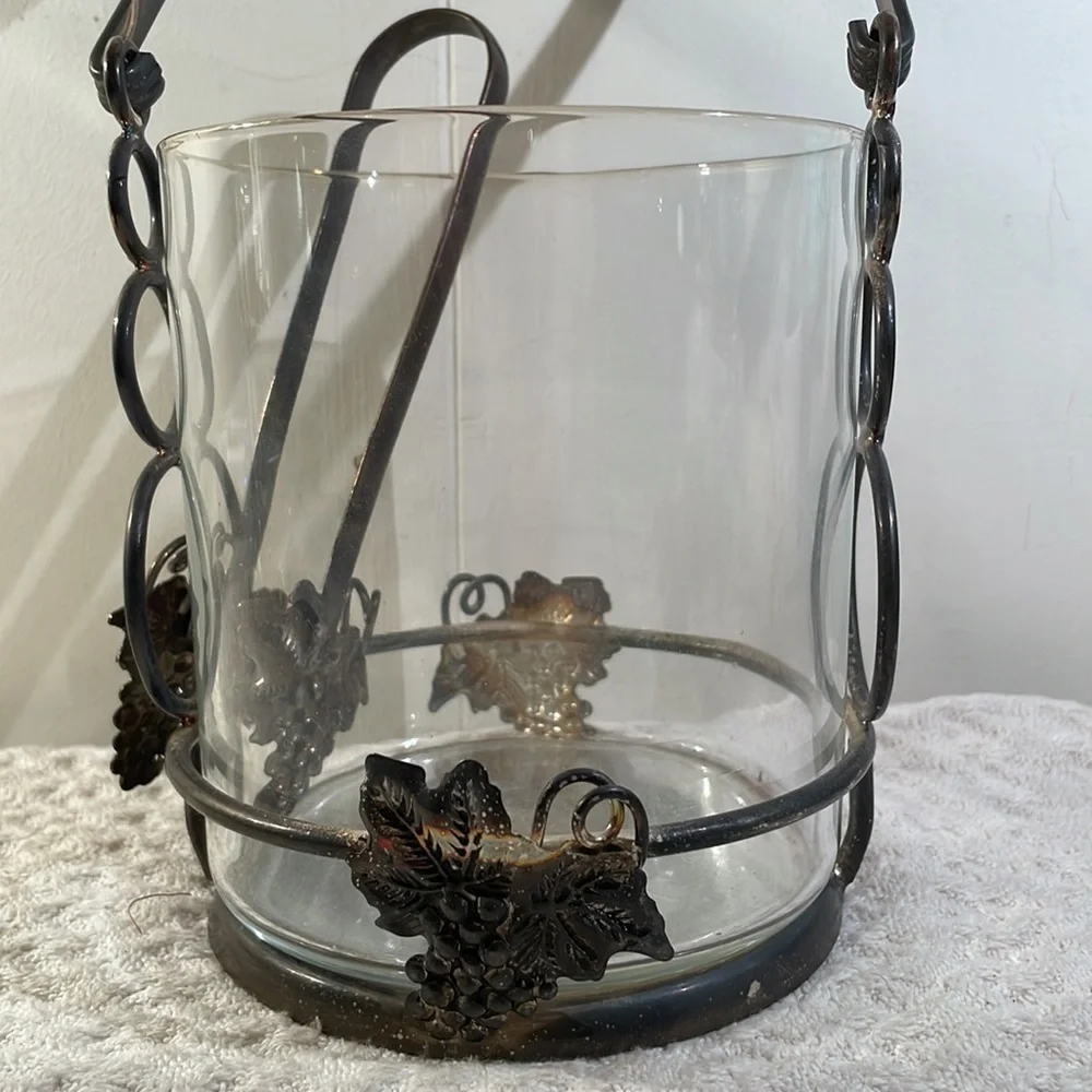 VINTAGE Ice Bucket Studio Silversmith Grape Glass & Silverplate